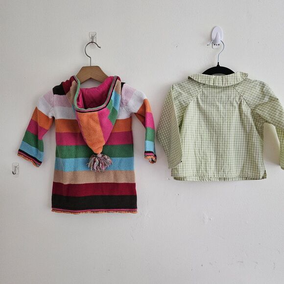 Baby Gap Y2K Outfit Set – Striped Hoodie Dress & Green Blouse – Size 12–18M - Picture 3 of 8